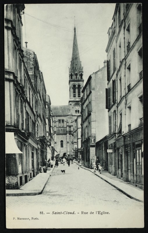 Carte postale ancienne Rue de l'Eglise à Saint-Cloud