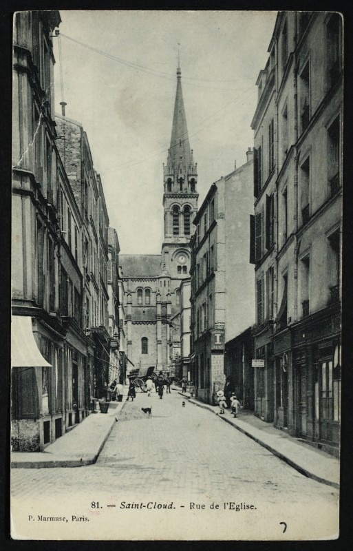 Carte postale ancienne Rue de l'Eglise à Saint-Cloud