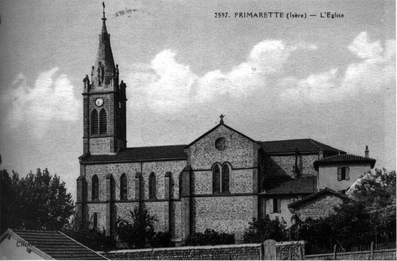 Carte postale ancienne Primarette, l'église, 1911, p169 de L'Isère les 533 communes - cliché Blanchard