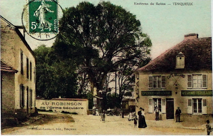 Carte postale ancienne Tinqueux 1909 Café tabac 08415