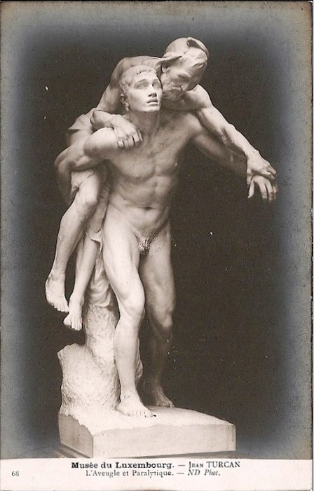 Carte postale ancienne Turcan - Aveugle et paralytique (marble)