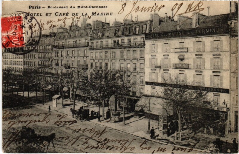 Carte postale ancienne Paris 6e Boulevard du Monparnasse hotel et Cade de la marine à Paris 6e