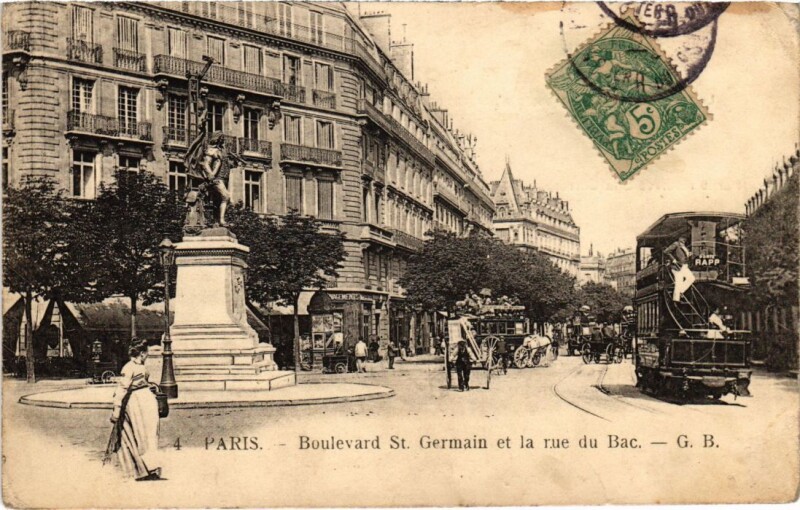 Carte postale ancienne Paris 7e Boulevard Saint-germain Rue du bac à Paris 7e