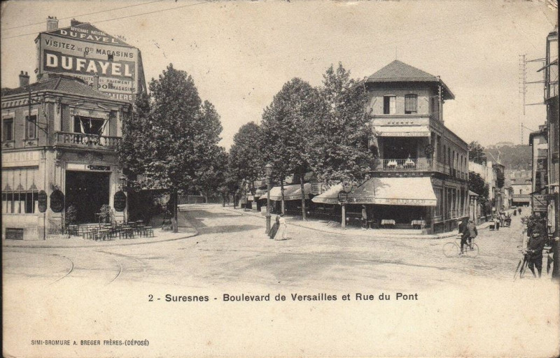 Carte postale ancienne Suresnes.Boulevard de Versailles.Rue du Pont