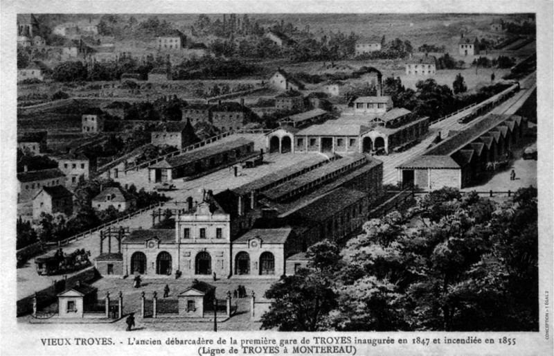 Carte postale ancienne Gare-Troyes-1847 à Troyes
