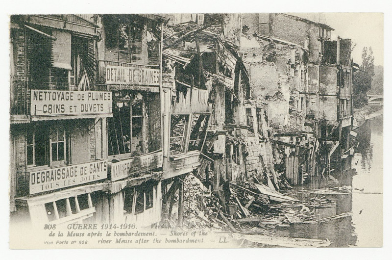 Carte postale ancienne Verdun. Les bords de la Meuse après le bombardement. Shores of the river Meuse after the bombardment P-Fg-Cp-00536 à Verdun