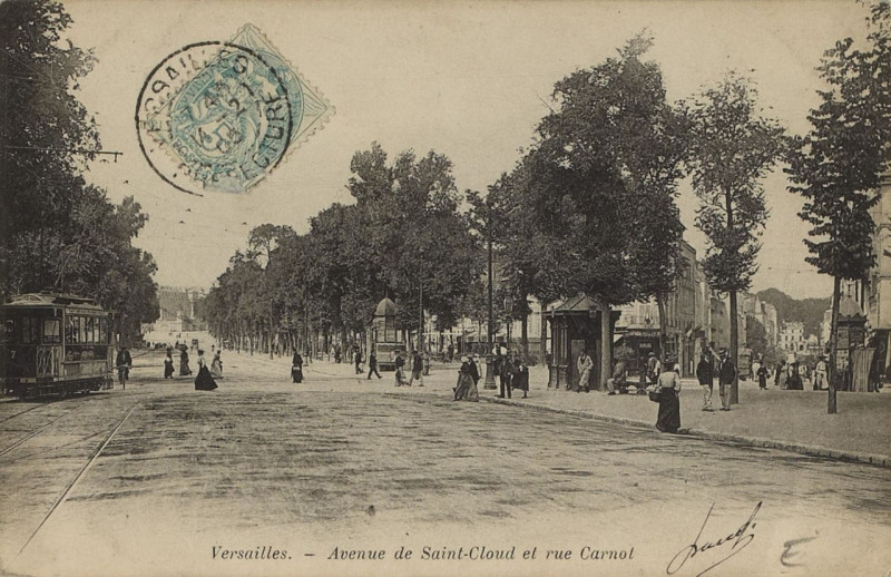 Carte postale ancienne Versailles avenue st cloud rue carnot à Versailles