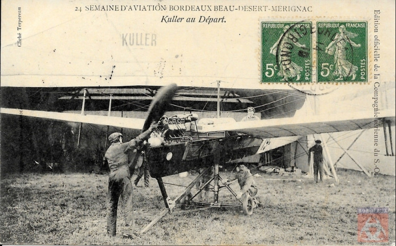 Carte postale ancienne Bordeaux Beau-desert-Mérignac semaine d'aviation sept 1910 Kuller à Bordeaux
