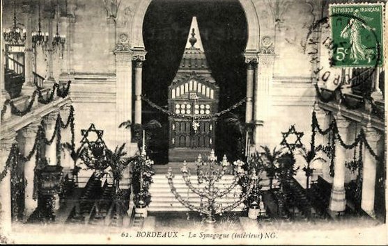 Carte postale ancienne Bordeaux – Synagogue - intérieur 1 à Bordeaux