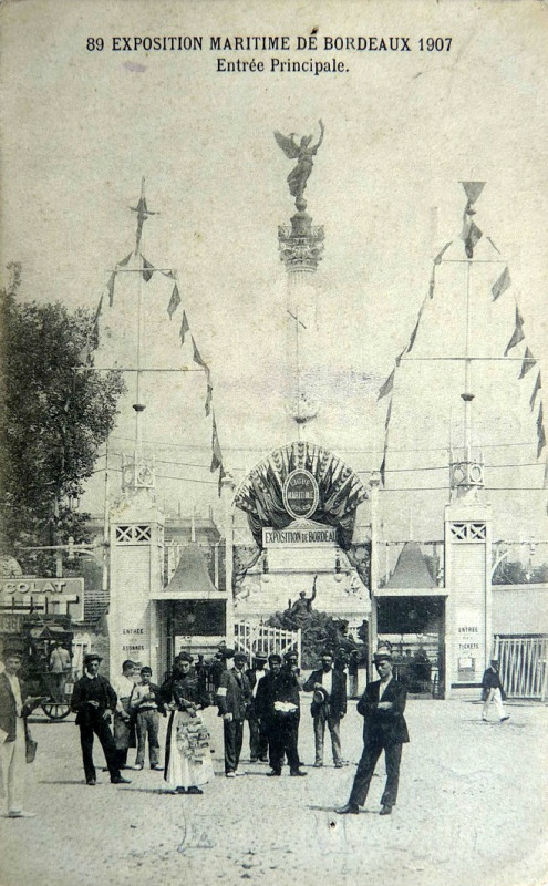 Carte postale ancienne Bordeaux exposition-maritime 1907 entrée 3 à Bordeaux