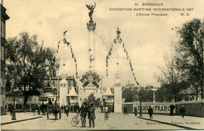 Carte postale ancienne Bordeaux exposition-maritime 1907 entrée 4 à Bordeaux