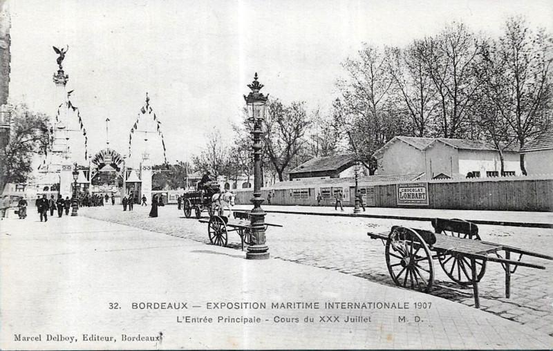 Carte postale ancienne Bordeaux exposition-maritime 1907 entrée 5 à Bordeaux