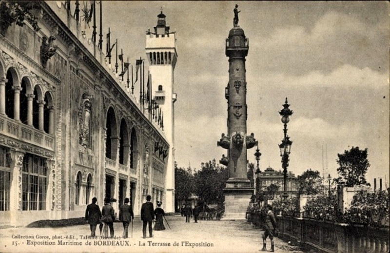 Carte postale ancienne Bordeaux exposition-maritime 1907 la terasse de l'exposition a à Bordeaux