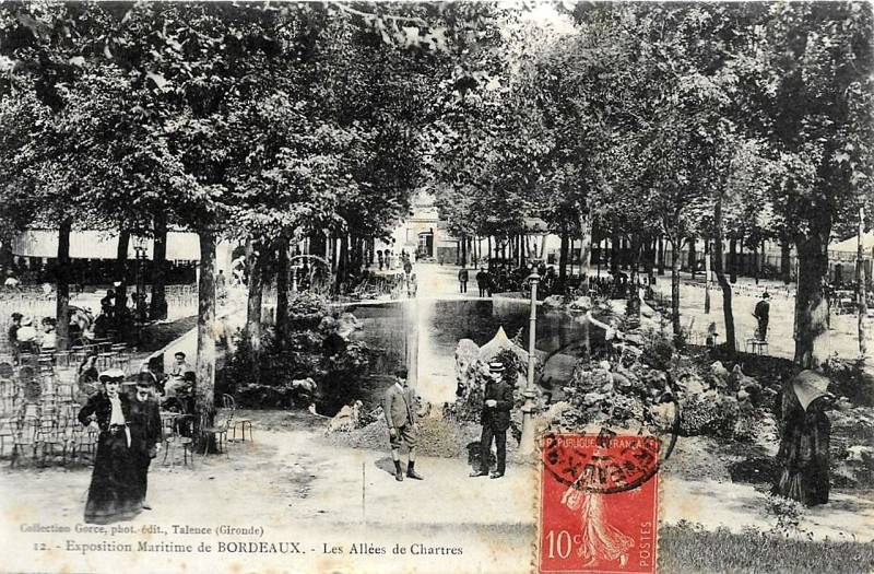 Carte postale ancienne Bordeaux exposition-maritime 1907 les allées de Chartres 2 à Bordeaux