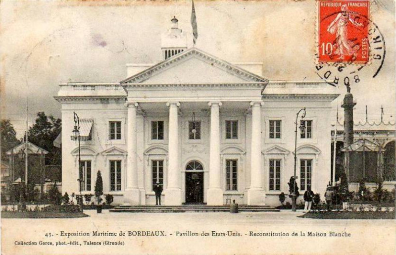 Carte postale ancienne Bordeaux Exposition-Maritime 1907 pavillon Etats-Unis à Bordeaux