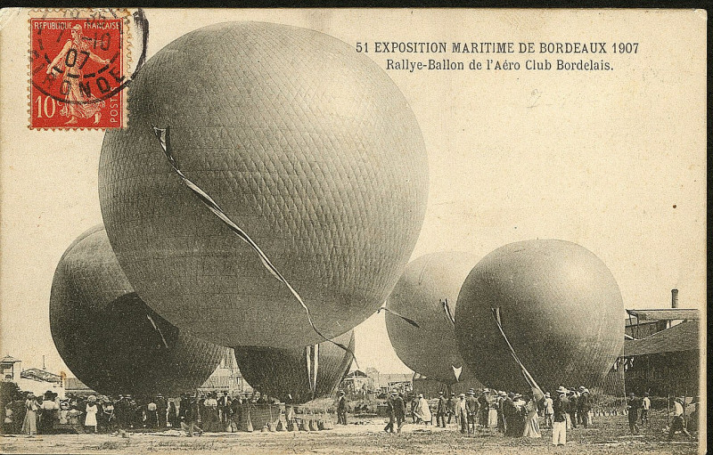 Carte postale ancienne Bordeaux exposition-maritime 1907 rallye-ballon-de-l'aero-club-bordelais à Bordeaux