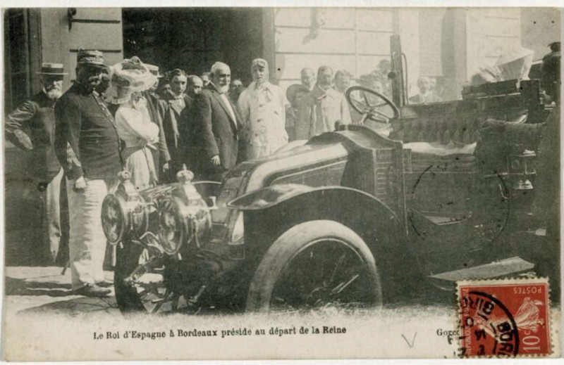 Carte postale ancienne Bordeaux exposition-maritime 1907 Roi et reine d'Espagne 1 à Bordeaux