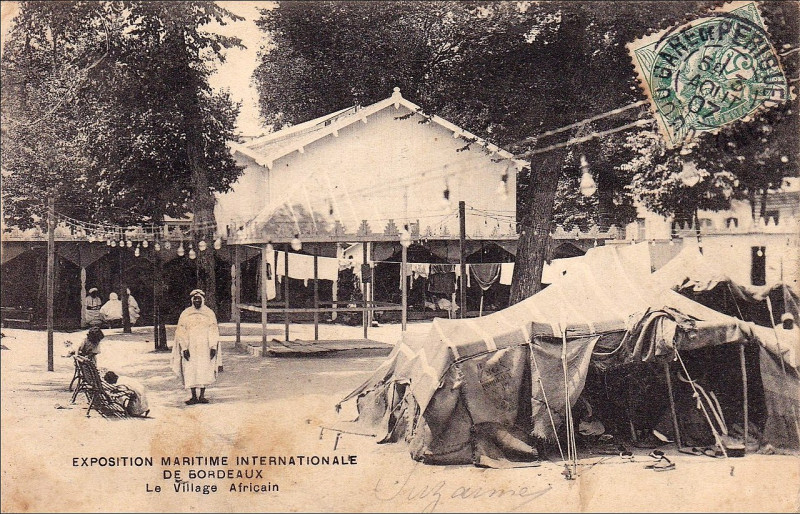 Carte postale ancienne Bordeaux exposition-maritime 1907 Village Africain 1 à Bordeaux