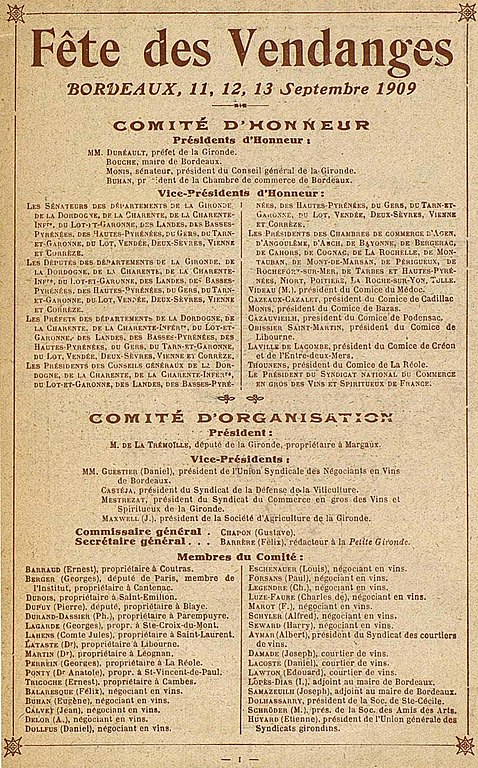Carte postale ancienne Bordeaux fête-des-vendanges Note Comité d'organisation à Bordeaux