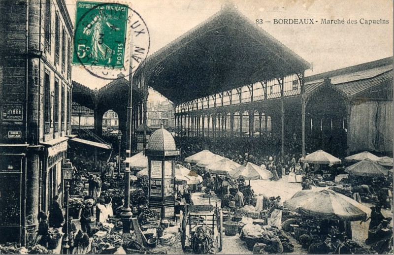 Carte postale ancienne Bordeaux Marché des Capucins 1912 b à Bordeaux