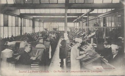 Carte postale ancienne Bordeaux journal la Petite-Gironde atelier de composition 2 à Bordeaux