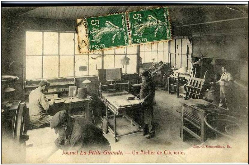 Carte postale ancienne Bordeaux journal la Petite-Gironde un atelier de clicherie à Bordeaux