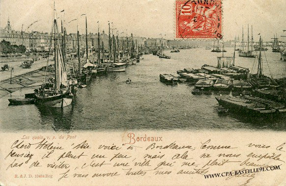 Carte postale ancienne Cp Bx Les quais vus du Pont de Pierre à Bordeaux