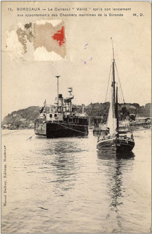 Carte postale ancienne Bordeaux Le cuirassé Verite 1907 10 à Bordeaux