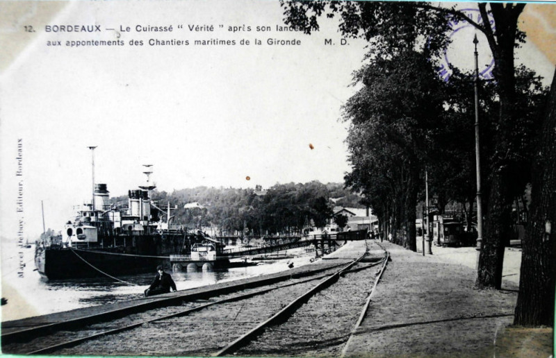 Carte postale ancienne Bordeaux Le cuirassé Verite 1907 11 à Bordeaux