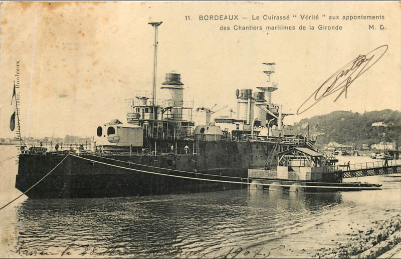 Carte postale ancienne Bordeaux Le cuirassé Verite 1907 9 à Bordeaux