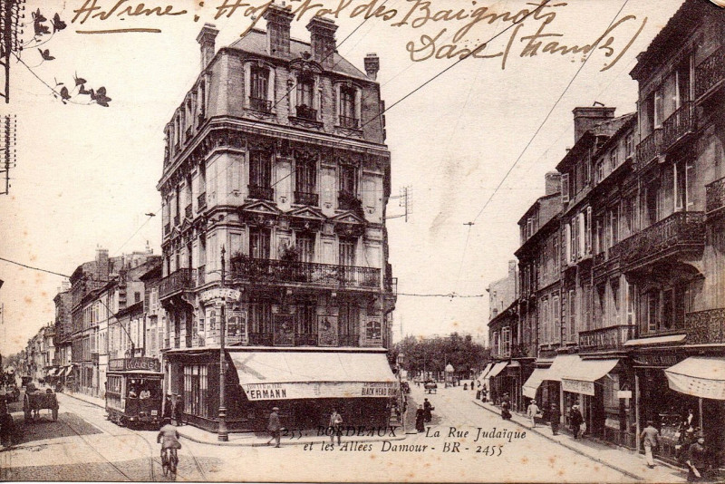 Carte postale ancienne Bordeaux - rue Judaïque et les allées d'Amour à Bordeaux