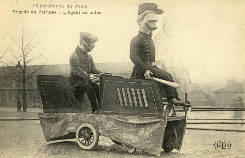 Carte postale ancienne Brigade de voitures - L'Agent au bâton