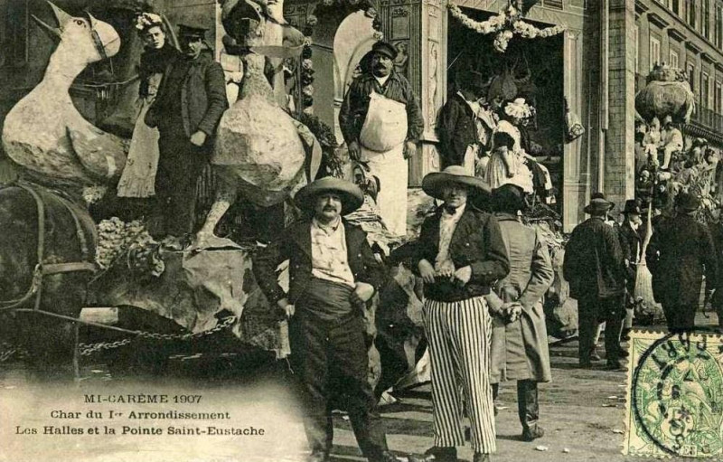 Carte postale ancienne Char du 1er arrondissement - Mi-Carême 1907