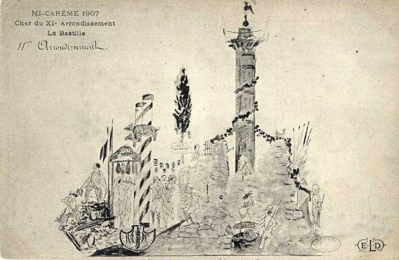 Carte postale ancienne Char du XIème à la Mi-Carême 1907 à Paris