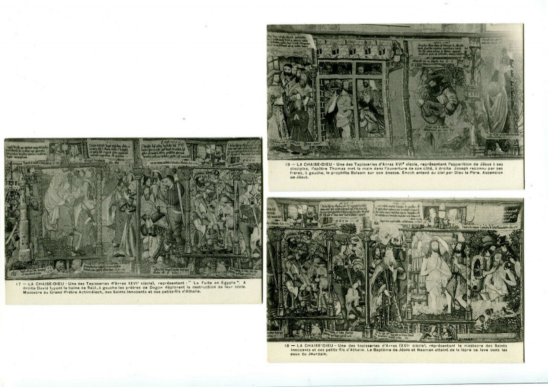 Carte postale ancienne Haute-Loire La Chaise-Dieu Tapisseries Scènes Bibliques Lot de 3 Cpa à La Chaise-Dieu
