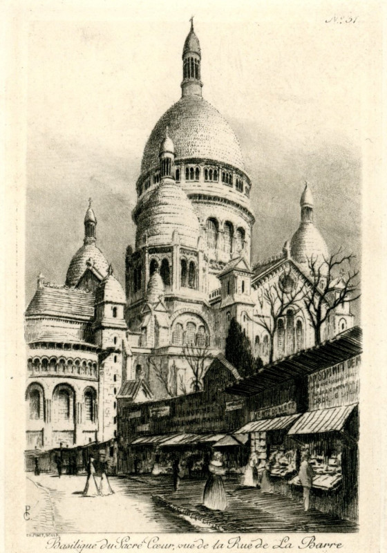 Carte postale ancienne Basilique du Sacré Coeur, vue de la Rue de la Barre à Paris 18e