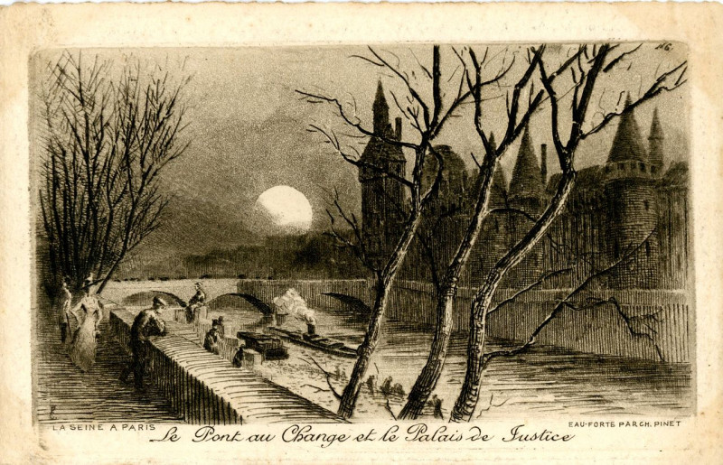 Carte postale ancienne La Seine A Paris n° 6 Le Pont au Change et le Palais de Justice