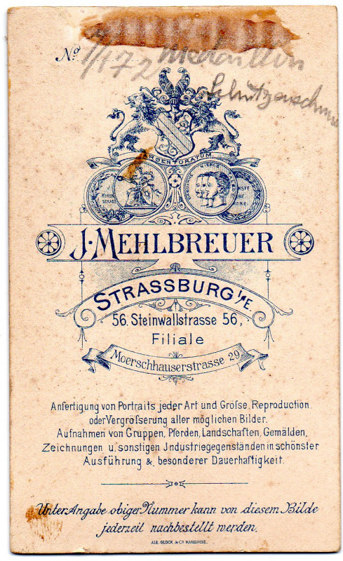 Carte postale ancienne Cdv Mehlbreuer - back