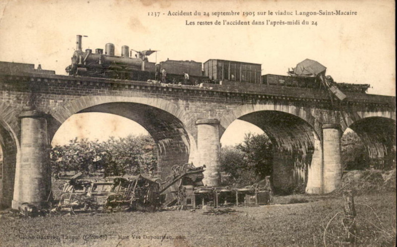 Carte postale ancienne Langon - Viaduc (accident du 24 septembre 1905) 2