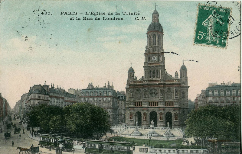 Carte postale ancienne Cm 437 - Paris - L'Eglise de la Trinité et la Rue de Londres