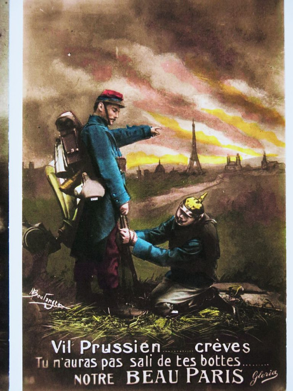 Carte postale ancienne Vil Prussien, crèves ! Tu n'auras pas sali de tes bottes notre beau Paris