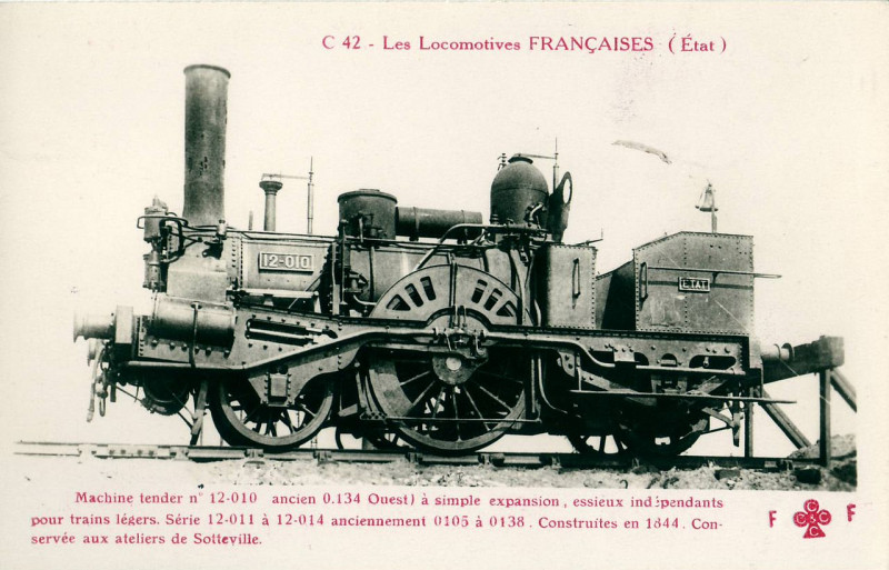 Carte postale ancienne Cccc Ff C42 - Les locomotives francaises (Etat) - Machine tender n°12.010 ancien 0.134 Ouest