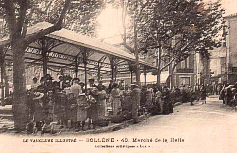Carte postale ancienne Bollène le marché de la Halle
