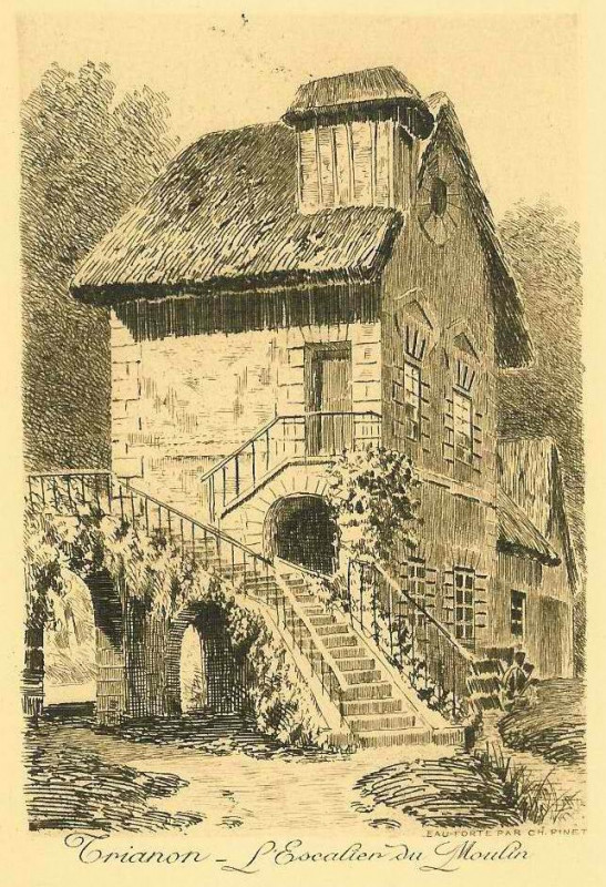 Carte postale ancienne Trianon - L'Escalier du Moulin à Versailles