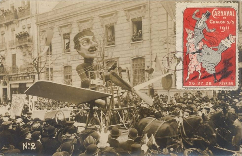 Carte postale ancienne Carnaval de Chalon-sur-Saône 1911 - Char de l'aviation