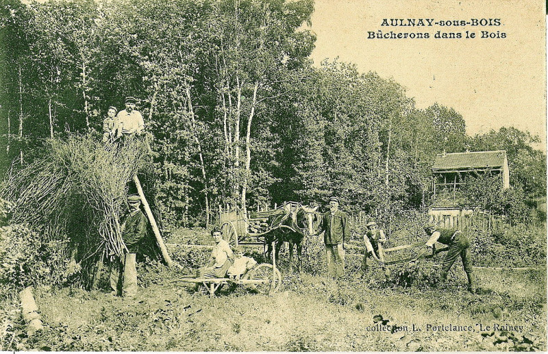 Carte postale ancienne Aulnay - Bucherons dans le Bois
