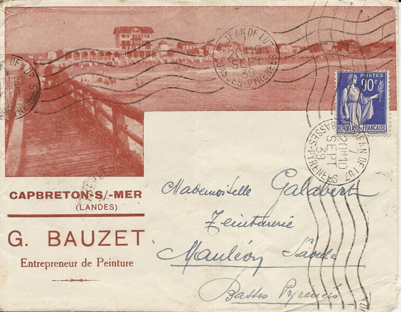 Carte postale ancienne Capbreton enveloppe 1939 à Capbreton