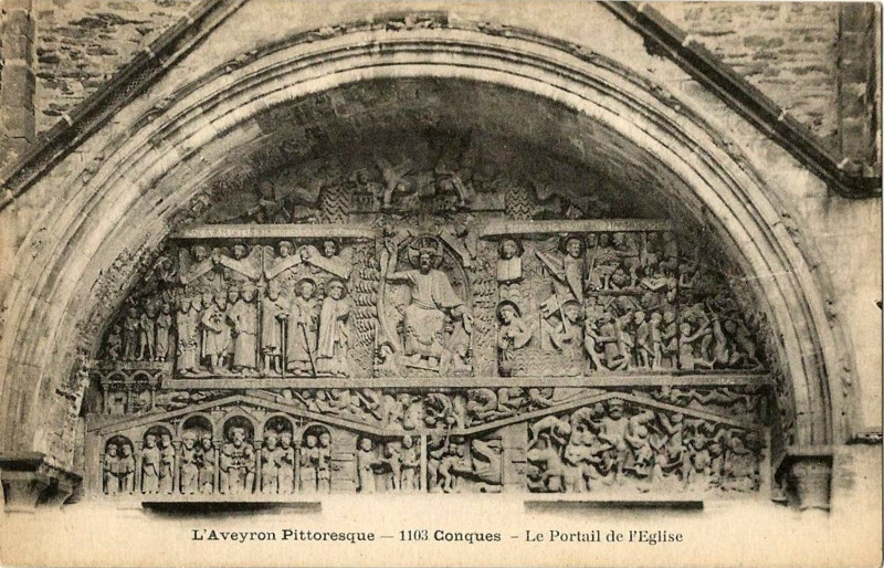 Carte postale ancienne Aveyron Pittoresque 1103 - Conques - Tympan de l'église