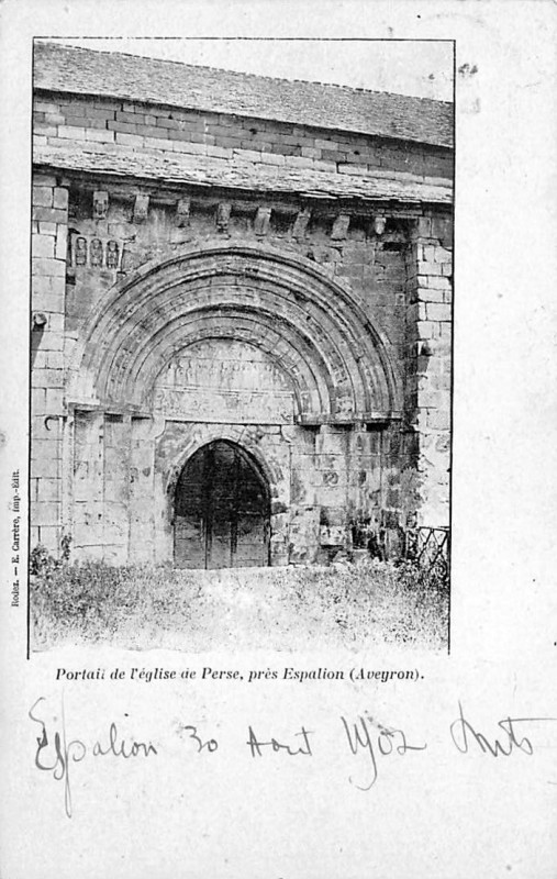 Carte postale ancienne Espalion - église de Perse - Portail 5