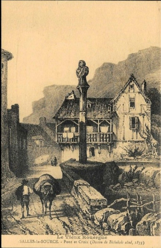 Carte postale ancienne Salles-La-Source - Pont et Croix